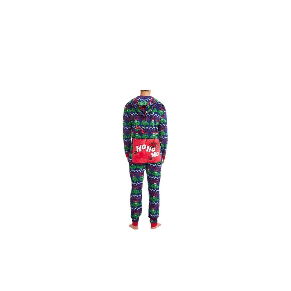 Mens Kiss Me Mistletoe Christmas Minky Fleece Union Sleeper Pj’s Drop Pant Sz XL - Picture 2 of 6